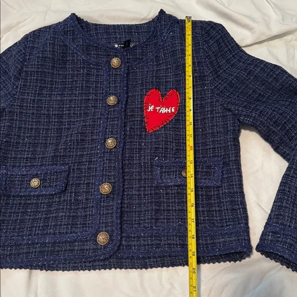 Kerri Rosenthal Navy Tweed Jacket with Red Heart Accent M - Picture 4 of 11